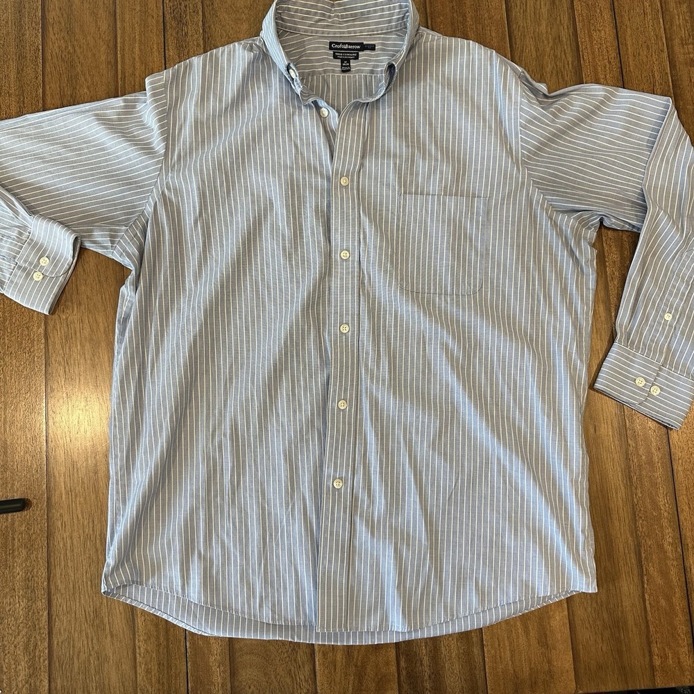 Croft & Barrow True Comfort Stretch Shirt Blue White Stripe 17 34/35 Mens